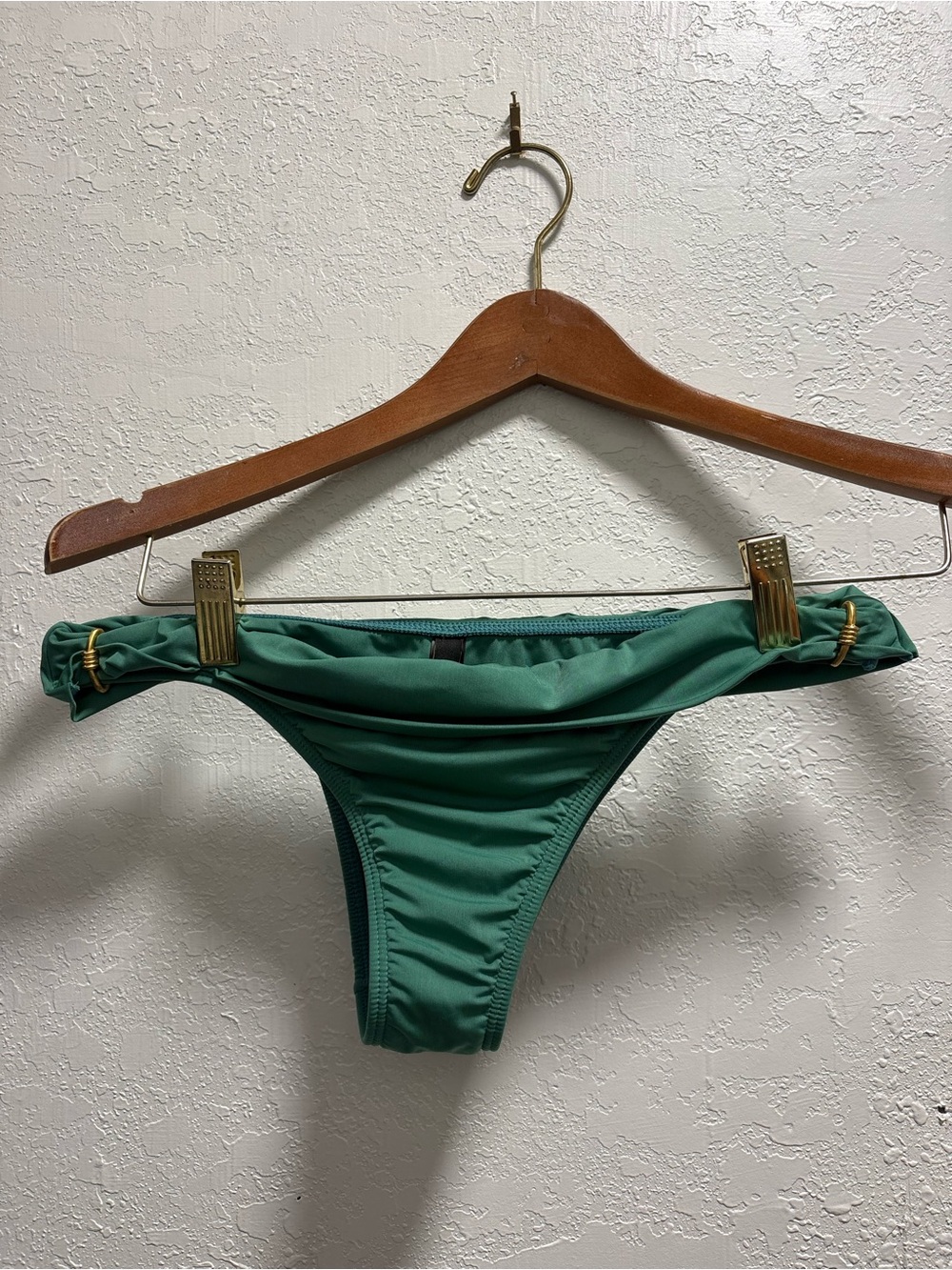 Vix Emerald Green Bikini Bottom with Gold Hardware